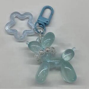 Iridescent Blue White Pearl Balloon Toy Dog KAWAII Keychain Bag Backpack Purse